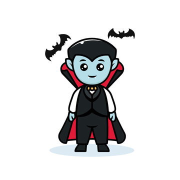 Cute Dracula kids Halloween costume mascot logo design illustration