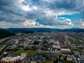 航空撮影した夏の高山市の街風景