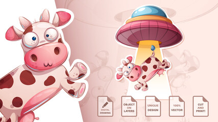 Crazy ufo cow - cute sticker © rwgusev