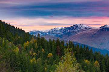 Beautiful October sunset in the mountains
