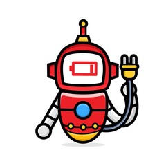 Cute characters robot low battery charge