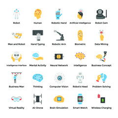 Fototapeta premium Artificial Intelligence Flat Icons Pack 