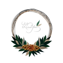 가을 나뭇잎과 솔방울을 이용한 나뭇가지 동그라미 프레임