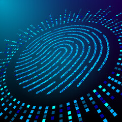 Big data fingerprint visualization. Processing information for personal identification. Fingerprint consisting of particles. Vector