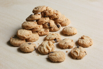 Mini Chocolate chip cookies , On wood Background