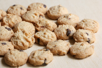 Mini Chocolate chip cookies , On wood Background