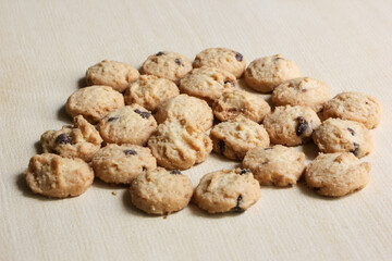 Mini Chocolate chip cookies , On wood Background