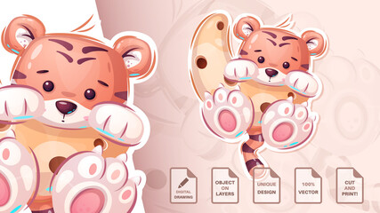 Teddy tiger in the moon - cute sticker