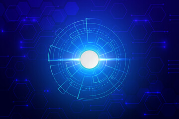 Blue technology background with various technological elements. The concept of innovative high-tech communications. Digital technology and engineering.