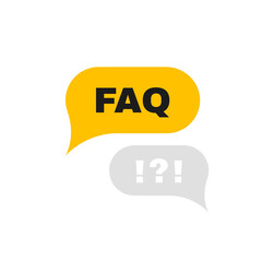 FAQ badge with question and exclamation mark. Help speech bubble. Logo design. Vector illustration