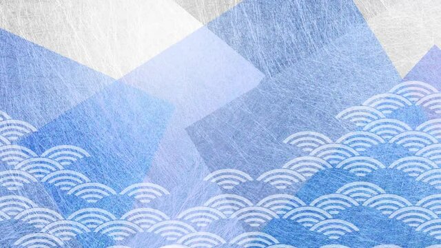 波のパターンとブルーの和紙の背景素材 
