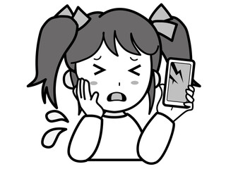 携帯電話の画面が割れて困っている女の子