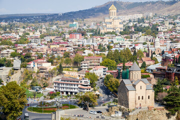 Tbilisi, Georgia - October 21, 2019: Top view on the old part of the city Tbilisi in Georgia in a day