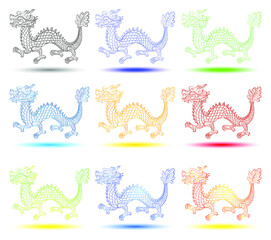 Fototapeta premium Traditional chinese or korean Dragon with pearl. Ancient symbol of asian culture and mythology. Colorful set of vector illustration