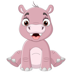 Cute baby hippo cartoon sitting