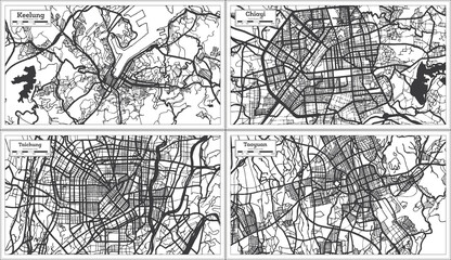 Keelung Taiwan City Map in Black and White Color. Outline Map.