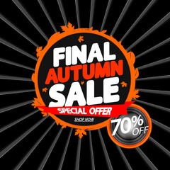 Final Autumn Sale 70% off, tags design template, discount banners, vector illustration