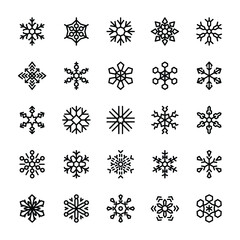 Set Of Geometric Snowflakes Line Icons