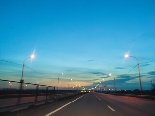 auto road at sunset, road evening lighting