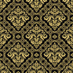 Classic seamless black and golden pattern. Damask orient ornament. Classic vintage background. Orient ornament for fabric, wallpaper and packaging