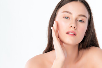 Beautiful Young Woman with Clean Fresh Skin, on white background, Face care, Facial treatment. Cosmetology, beauty and spa. women portrait