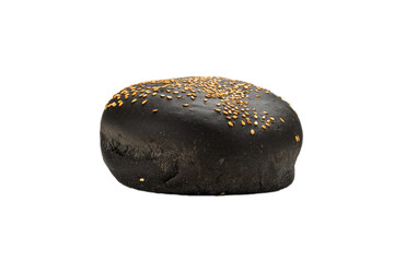 Black burger bread isolated on white.