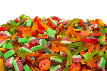 Assorted gummy candies. Top view. Jelly  sweets background.