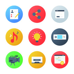 Collection Of Flat Rounded Icons 