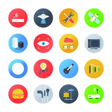 Flat Rounded Musical Instrument Icons 