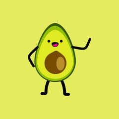 Cute cartoon avocado vector illustration. Green avocado fruit.