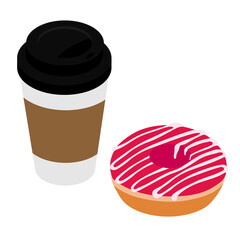 Donut and take away coffee isometric view