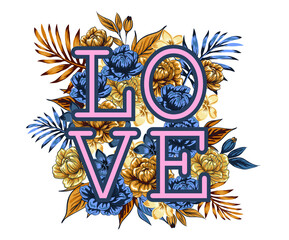 flowers in the shape of a heart, floral illustrations, leaves and buds. Botanical composition for wedding or greeting card, branch of flowers - abstraction of a rose. isolated on white background