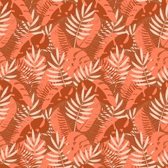 Tropical leaves. Seamless pattern. Delicate background in calm pastel colors. Isolated vector illustration.