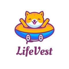 Vector Logo Illustration Life Vest Simple Mascot Style.