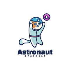 Vector Logo Illustration Astronaut Simple Mascot Style.