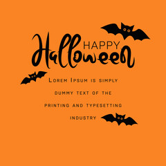 Illustration with decorations in Halloween. Poster of bat and text.