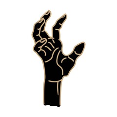 A black hand on a white background with beige contour lines is isolated on a white background.