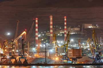 oil refinery at night