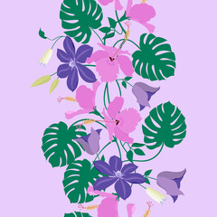 Seamless vector illustration with colors of clematis and hibiscus