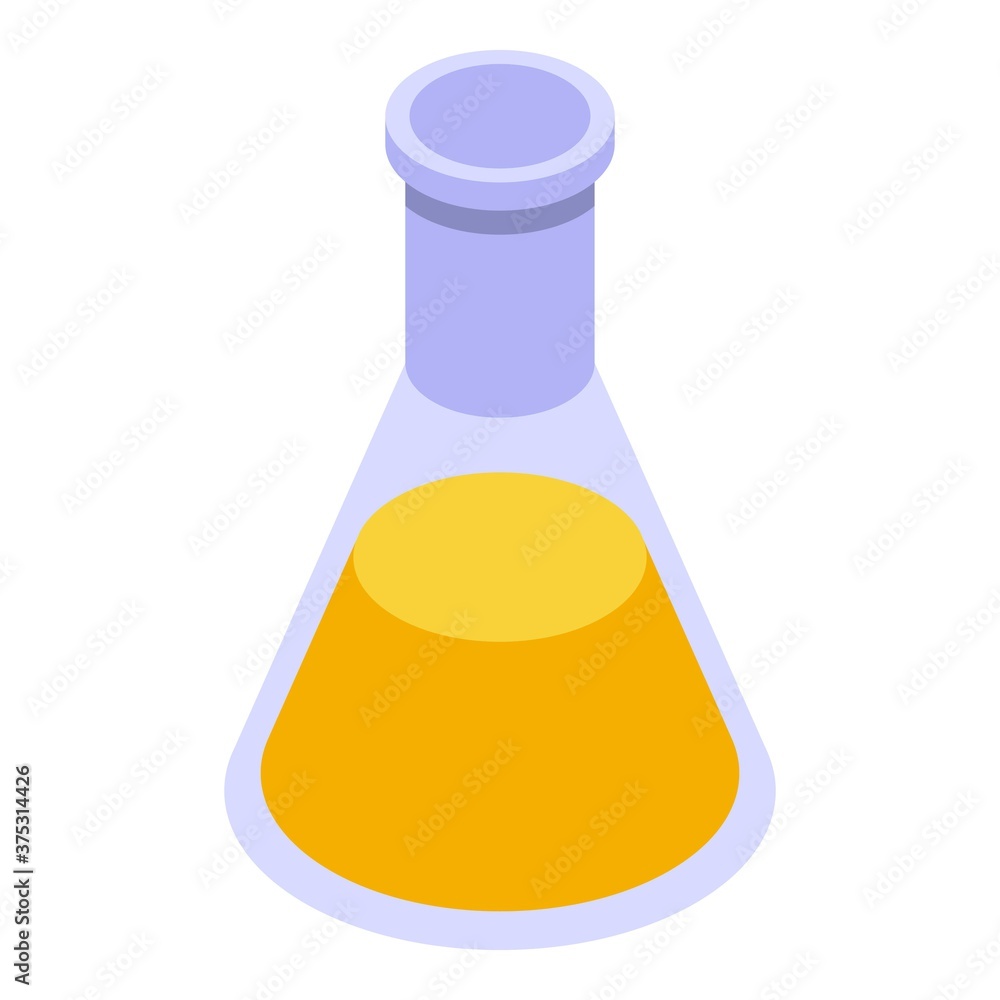 Poster yellow flask essential oils icon. isometric of yellow flask essential oils vector icon for web desig