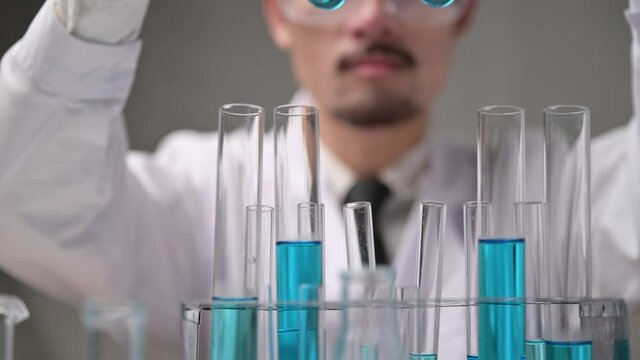 Health care researchers working in life science laboratory