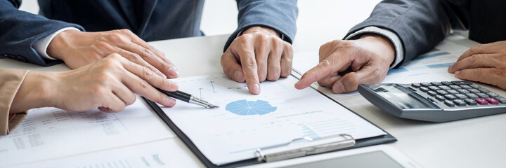 Group of partner working conversation, Business team meeting present with investor colleagues...