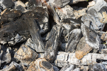Close picture of live coals in dying out bonfire
