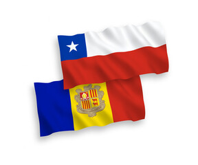 Fototapeta premium Flags of Andorra and Chile on a white background