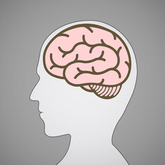 Silhouette of human head with a brain symbol