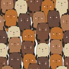 Bears, hand drawn backdrop. Colorful seamless pattern with animals. Decorative cute wallpaper, good for printing. Overlapping background vector. Design illustration