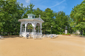 Wooden musical pavilion in autumn - Frantiskovy Lazne (Franzensbad) - great Bohemian spa town is...