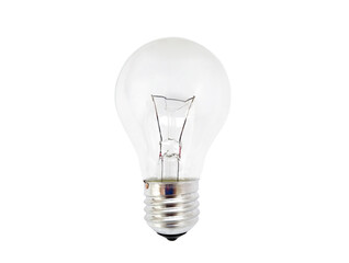 Transparent electric light bulb isolated on white background