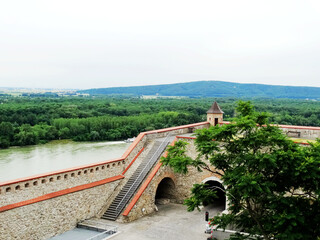 Fototapeta premium Bratislava Castle in Bratislava, Slovakia. Bratislava Castle with four corner towers stands on an isolated rocky hill of the Little Carpathians.