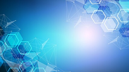 Modern futuristic background of the scientific hexagonal pattern. Virtual abstract background with particle, molecule structure for medical, technology, chemistry, science. Social network vector
